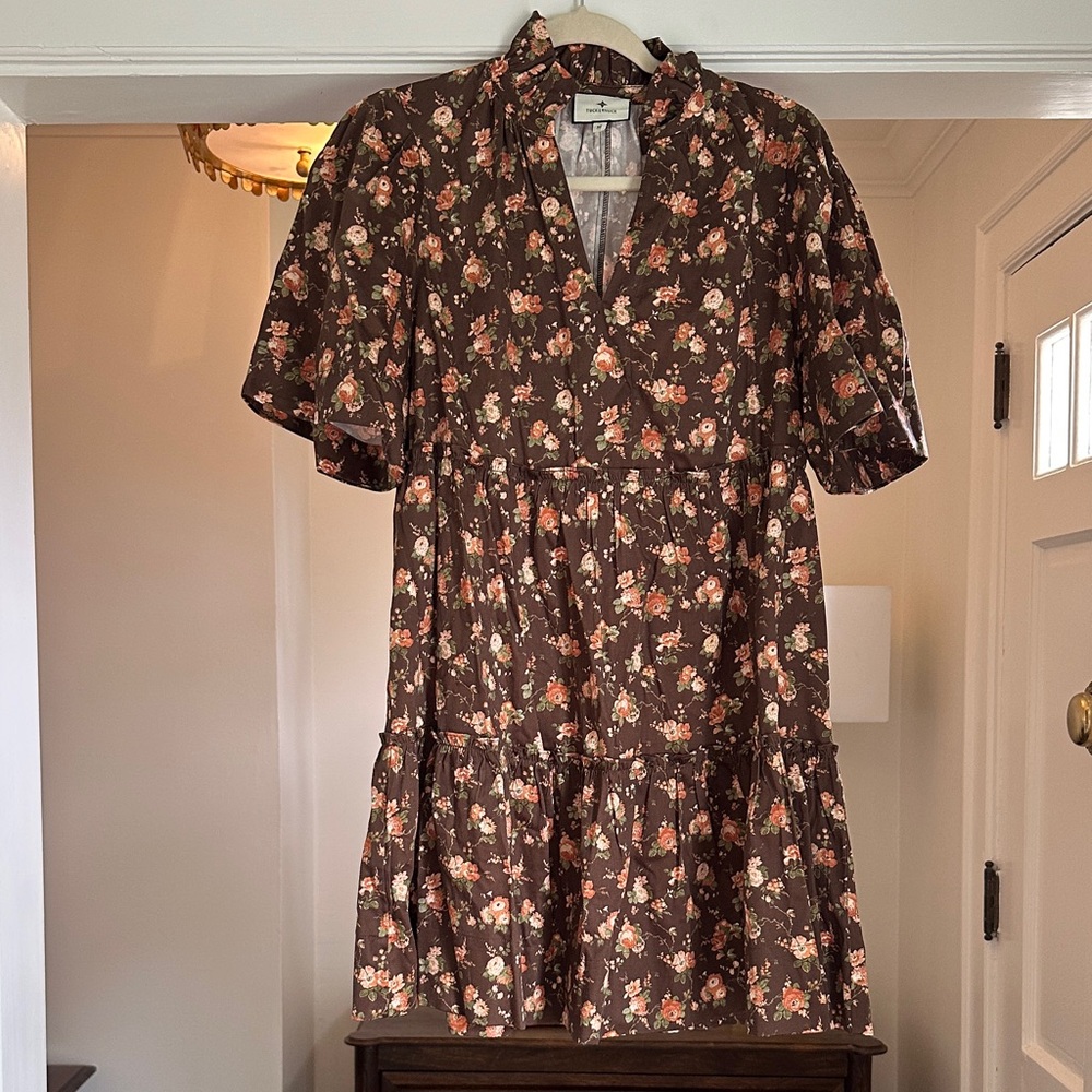 Tuckernuck Floral Mini Dress in Brown and Cream
